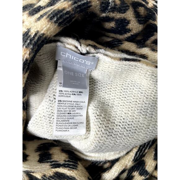Chico's Cozy animal  leopard print fringe cowl neck poncho OS - Picture 3 of 5
